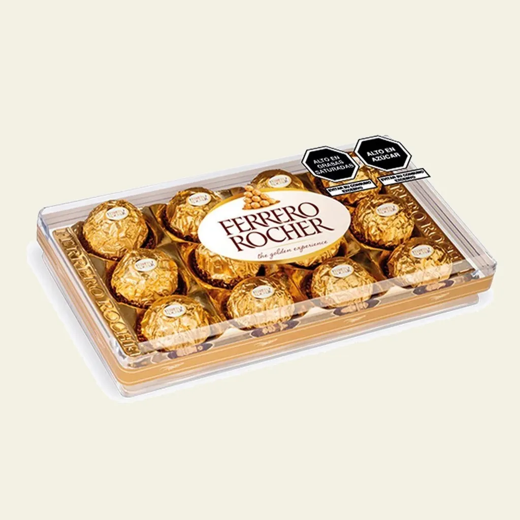 Ferrero Rocher x12 — Caja de 12 bombones Ferrero Rocher. Suma un toque dulce a tu sorpresa.