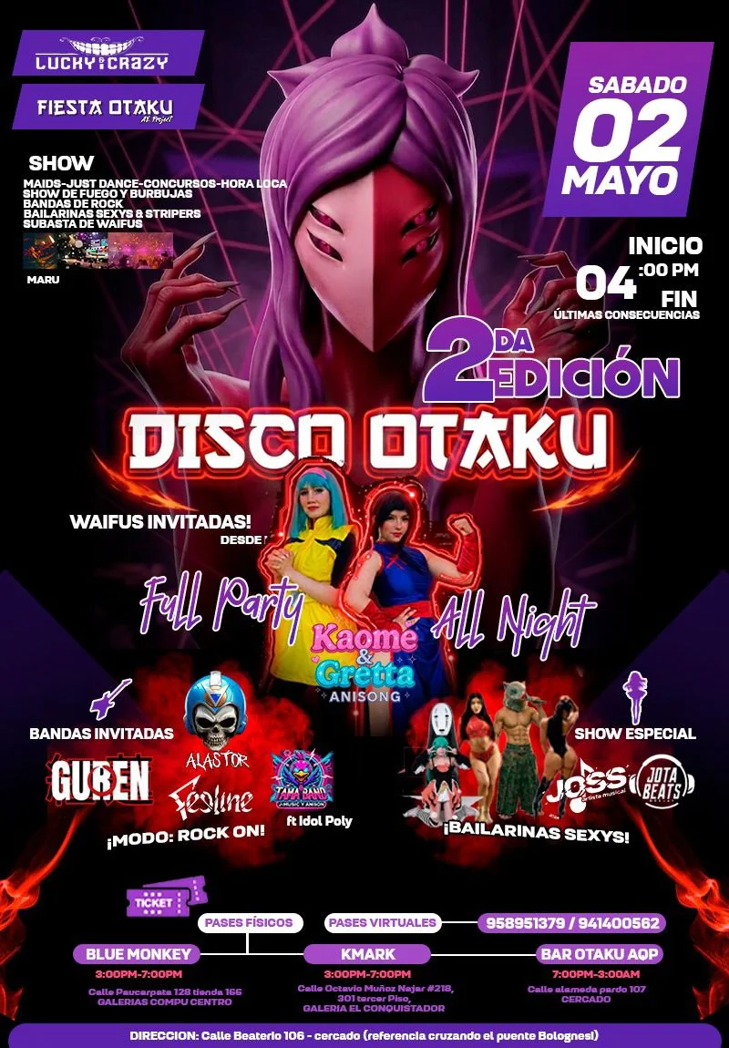 Evento Discoteca Otaku en Lucky & Crazy Arequipa