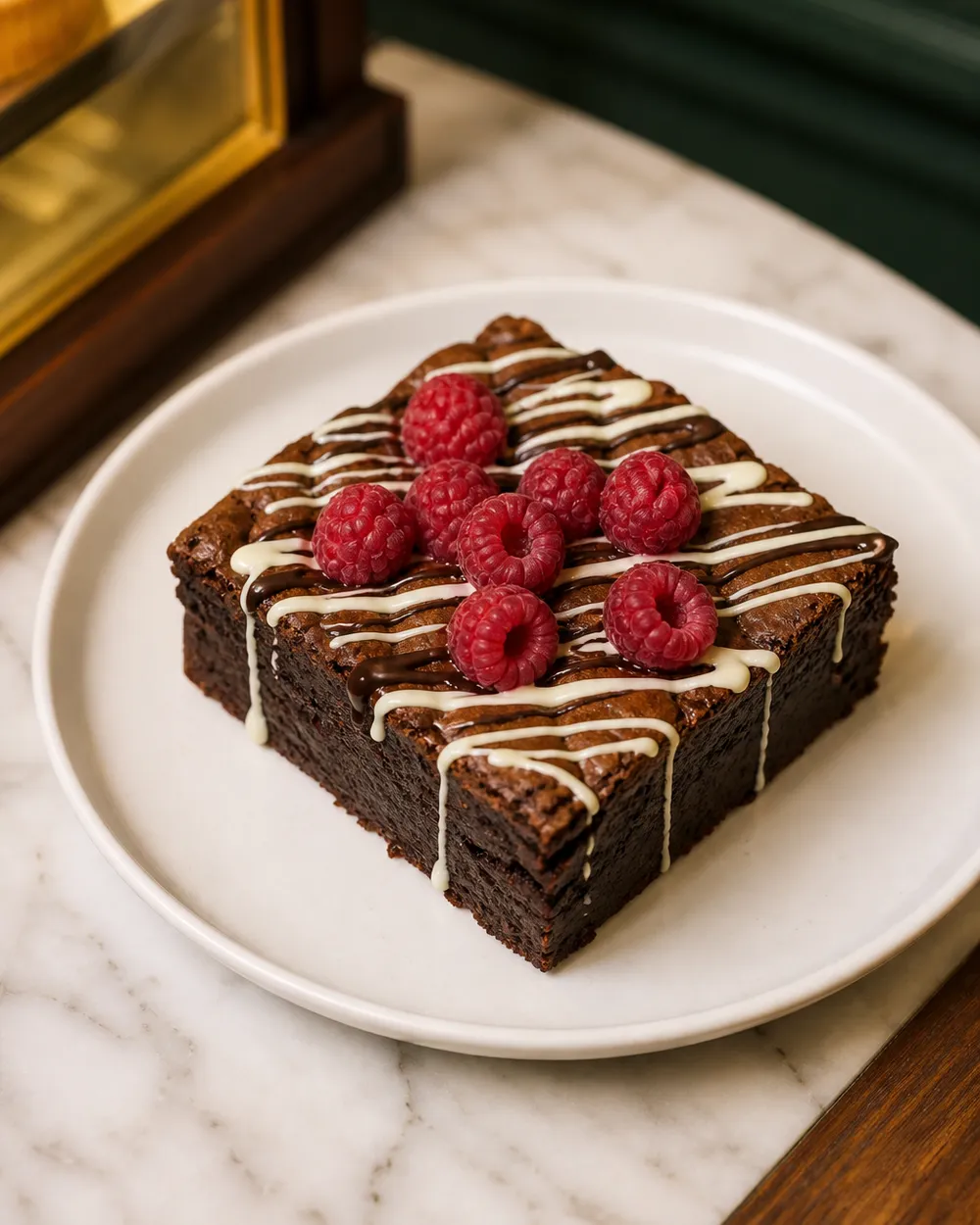 Brownie con frambuesas y chocolate blanco