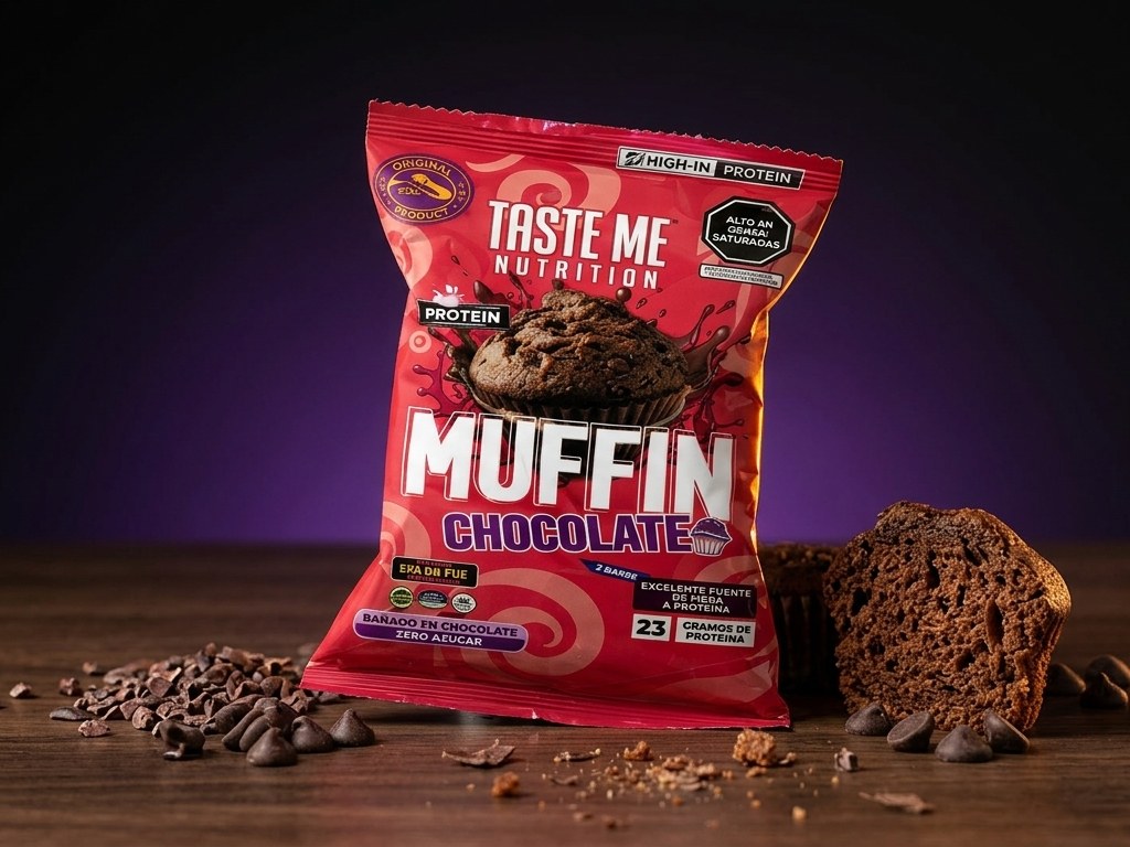 Taste Me Protein Muffin Chocolate, packaging marrón